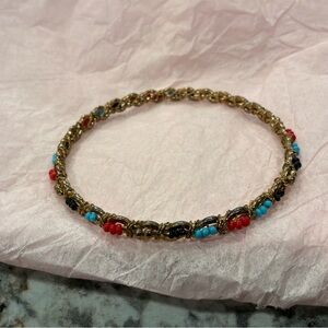 Gold-Tone Vintage Beaded Multicolor Bangle Bracelet Small Sz